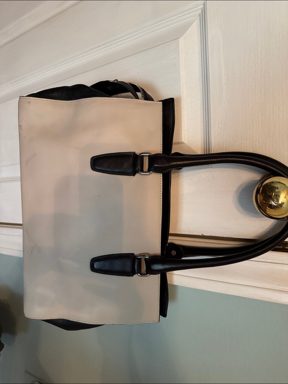 Coach Two-Tone Leather Satchel - Cream and Black - Picture 4 of 6